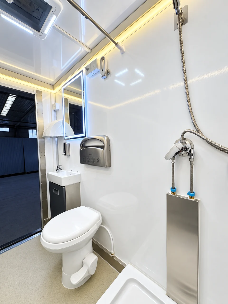 Illustrative restroom interior from the owner-labelled 3-stall plus 1 ADA combination set